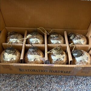 Eight Vintage Restoration Hardware Glass Gold ornaments